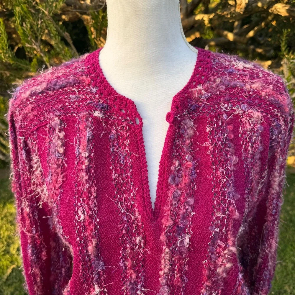 Jessica Knits Two Piece Skirt Set Magenta Metallic Sparkle Knit Midi Medium VTG - Picture 16 of 16